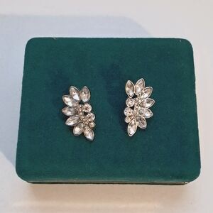 Vintage Marquis Rhinestone Silver Tone Earrings